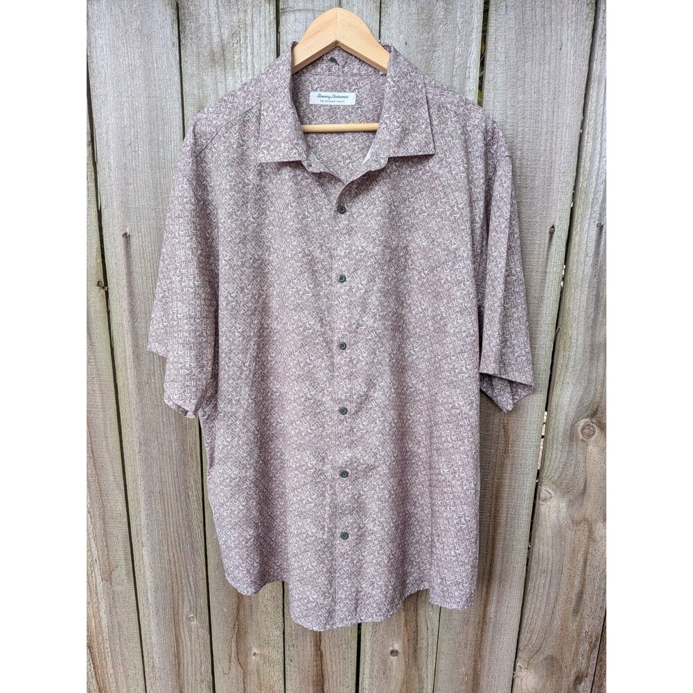 Tommy Bahama The Bahama Coast Island Zone Shirt 1XLB Brown White Geometric